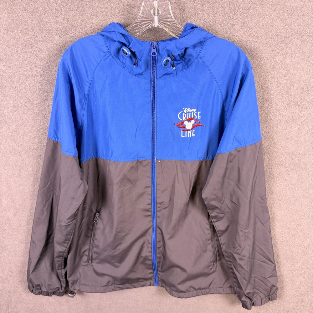 Disney Cruise Line Windbreaker Mens Small Blue Gray Hooded Full Zip Jacket